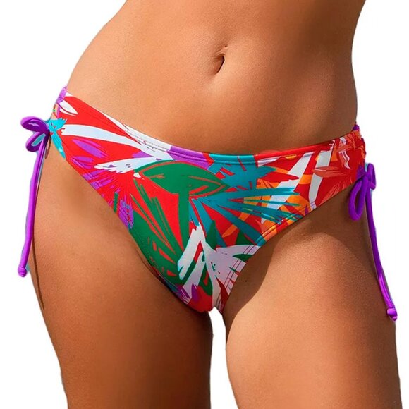"5/$35" Cupshe Rose Violet Leaves Ruched Drawstring Bikini Bottoms / Size L - Picture 1 of 5